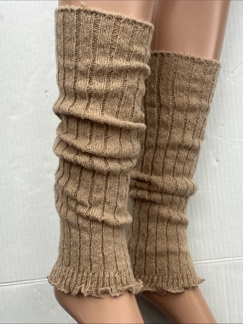Ribbed Knit Leg Warmers in Tan